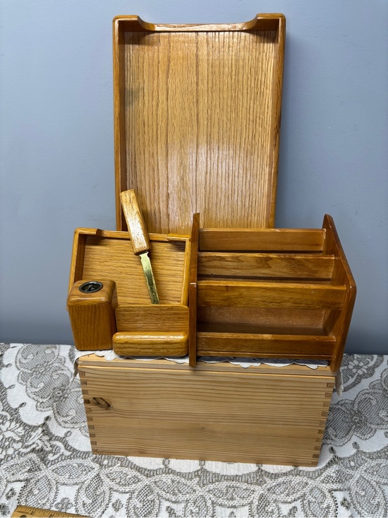 Other - Vintage Solid Oak Wood Desk Organizer Set 6 Pieces Executive Office Accessories